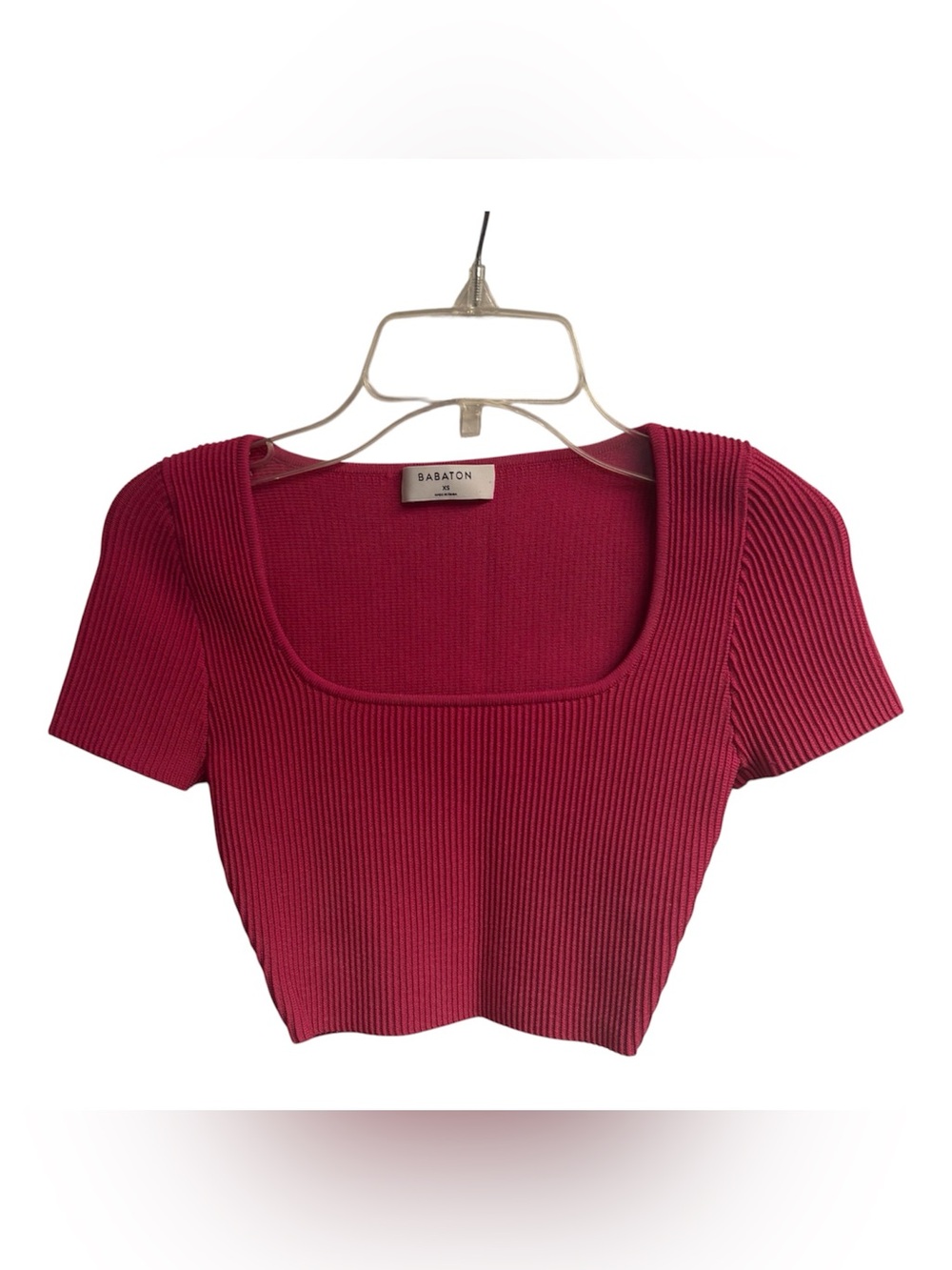 Babaton Aritzia Sculpt Knit Square Neck Crop Top Hot Pink Size XS